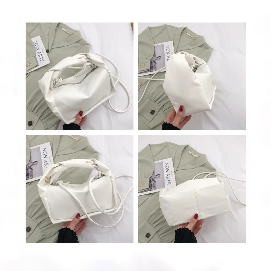 Women's Fashion Crossbody Handbags Solid PU Leather Pleated Bags