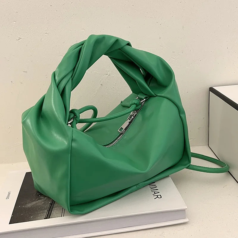 Women's Fashion Crossbody Handbags Solid PU Leather Pleated Bags
