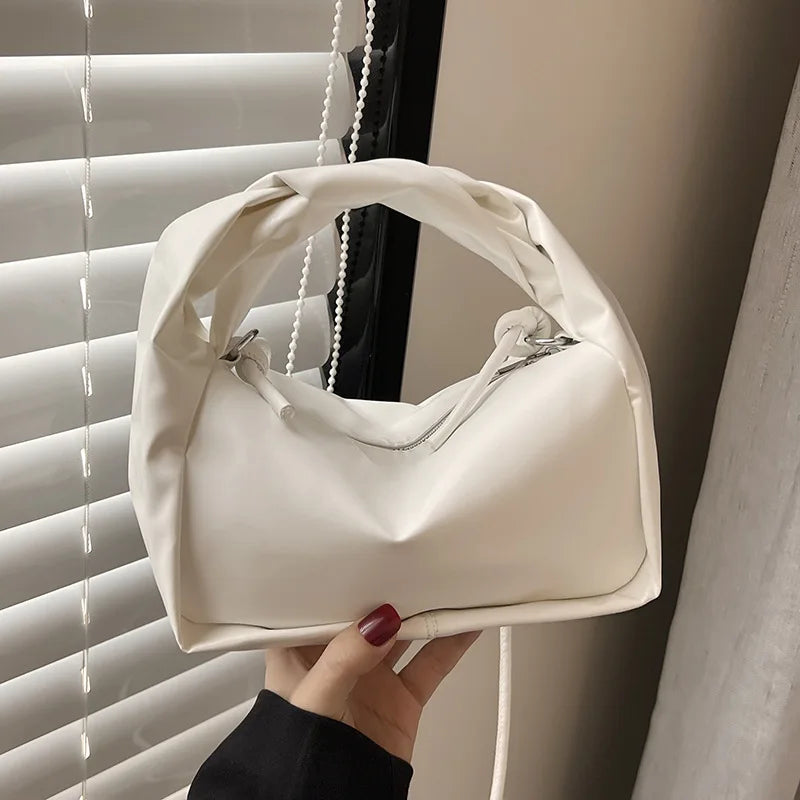 Women's Fashion Crossbody Handbags Solid PU Leather Pleated Bags