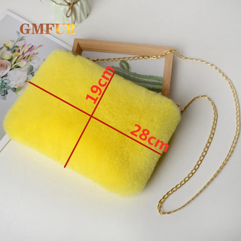 Faux Fur Messenger Bag Chain Plush Purse