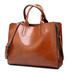 Women's Oil Wax Leather Handbag Famous Trunk Tote Travel Shoulder Bag
