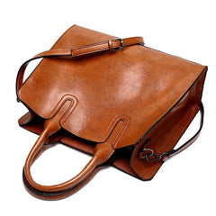 Women's Oil Wax Leather Handbag Famous Trunk Tote Travel Shoulder Bag