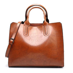 Women's Oil Wax Leather Handbag Famous Trunk Tote Travel Shoulder Bag