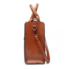 Women's Oil Wax Leather Handbag Famous Trunk Tote Travel Shoulder Bag