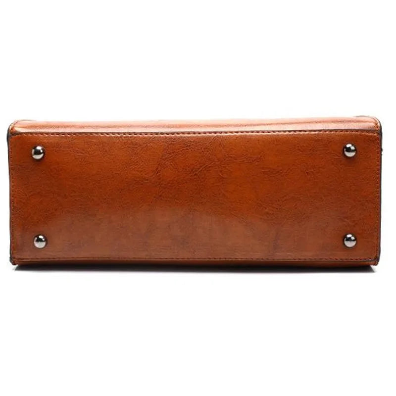 Women's Oil Wax Leather Handbag Famous Trunk Tote Travel Shoulder Bag