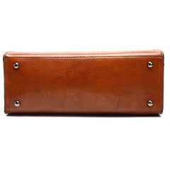 Women's Oil Wax Leather Handbag Famous Trunk Tote Travel Shoulder Bag