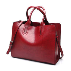 Women's Oil Wax Leather Handbag Famous Trunk Tote Travel Shoulder Bag