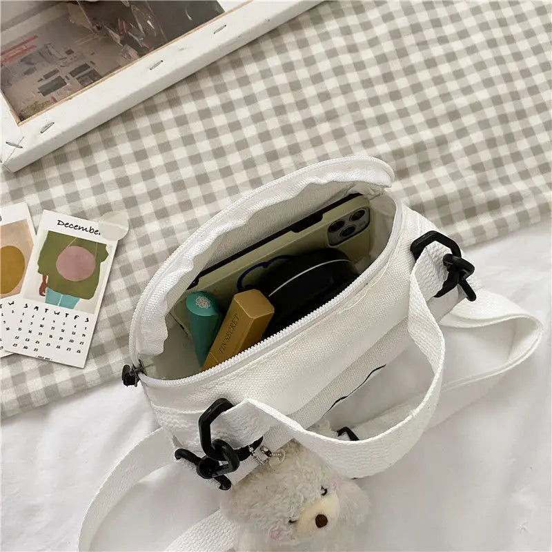 Ladies One-shoulder Diagonal Bag Cartoon Print Canvas Small Fresh