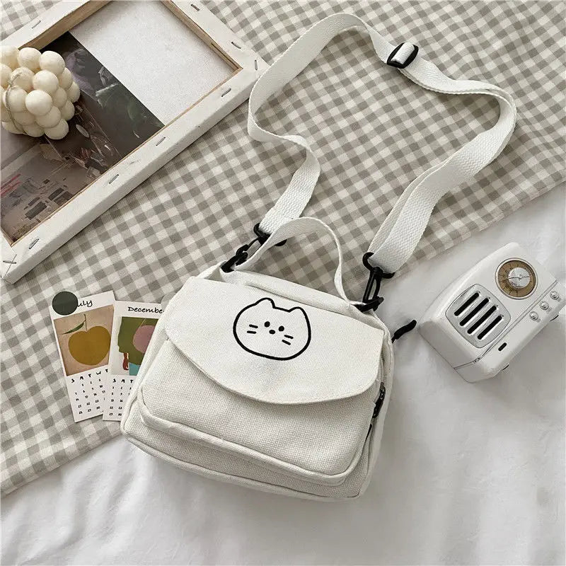 Ladies One-shoulder Diagonal Bag Cartoon Print Canvas Small Fresh