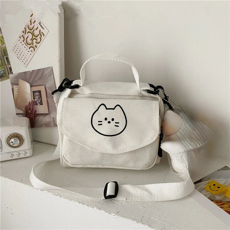 Ladies One-shoulder Diagonal Bag Cartoon Print Canvas Small Fresh