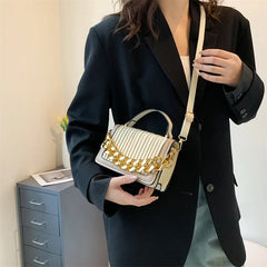 Women's Small PU Flap Handbag with Chain Crossbody, Pleated Shoulder Bag