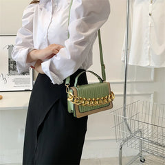Women's Small PU Flap Handbag with Chain Crossbody, Pleated Shoulder Bag