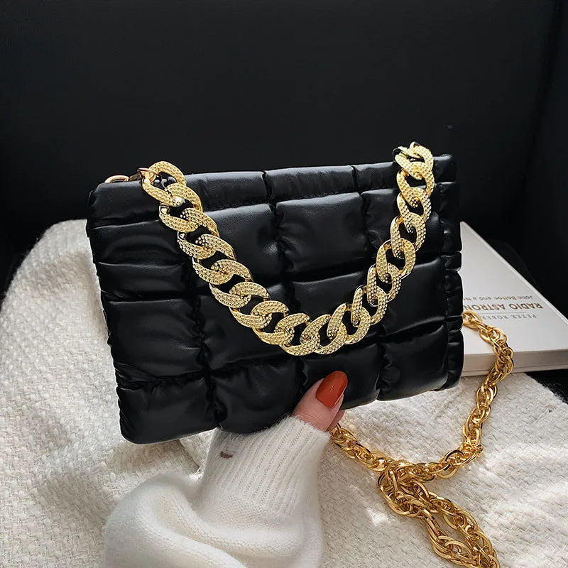 Ladies Rhombus Handbags PU Leather Chain Shoulder Bag Texture Solid Messenger Fe