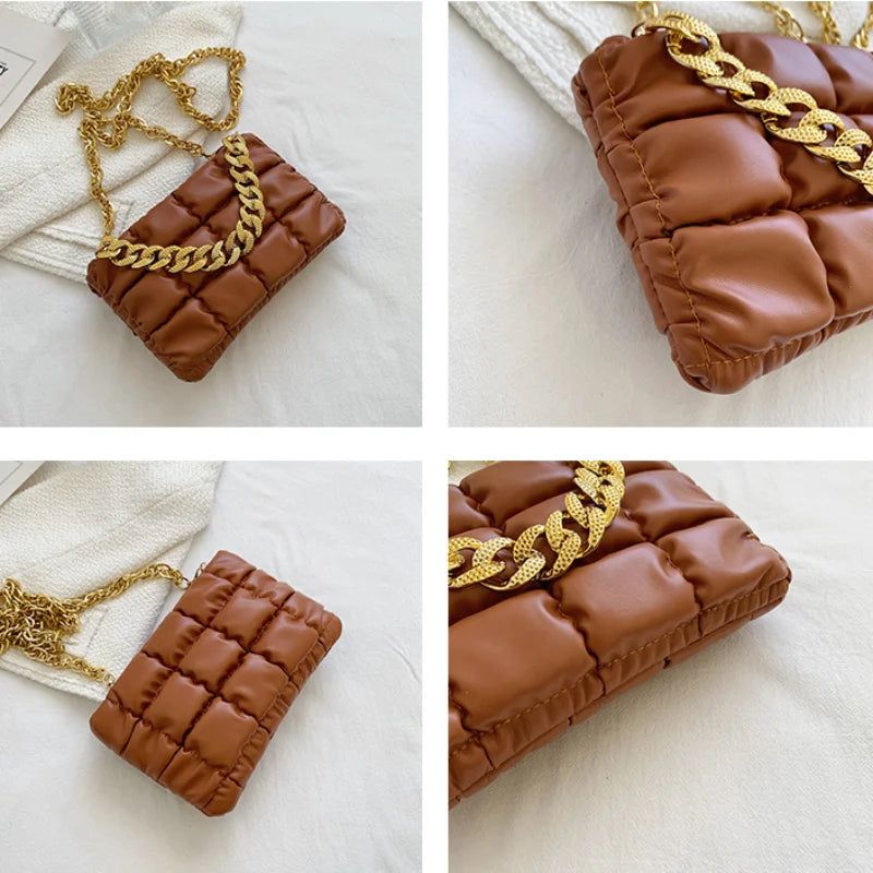 Ladies Rhombus Handbags PU Leather Chain Shoulder Bag Texture Solid Messenger Fe