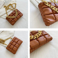 Ladies Rhombus Handbags PU Leather Chain Shoulder Bag Texture Solid Messenger Fe
