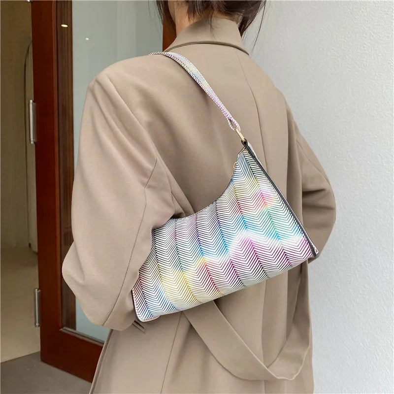 PU Leather Striped Shoulder Bag for Women