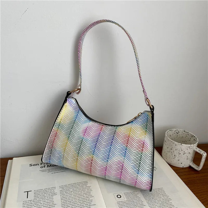 PU Leather Striped Shoulder Bag for Women