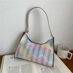 PU Leather Striped Shoulder Bag for Women