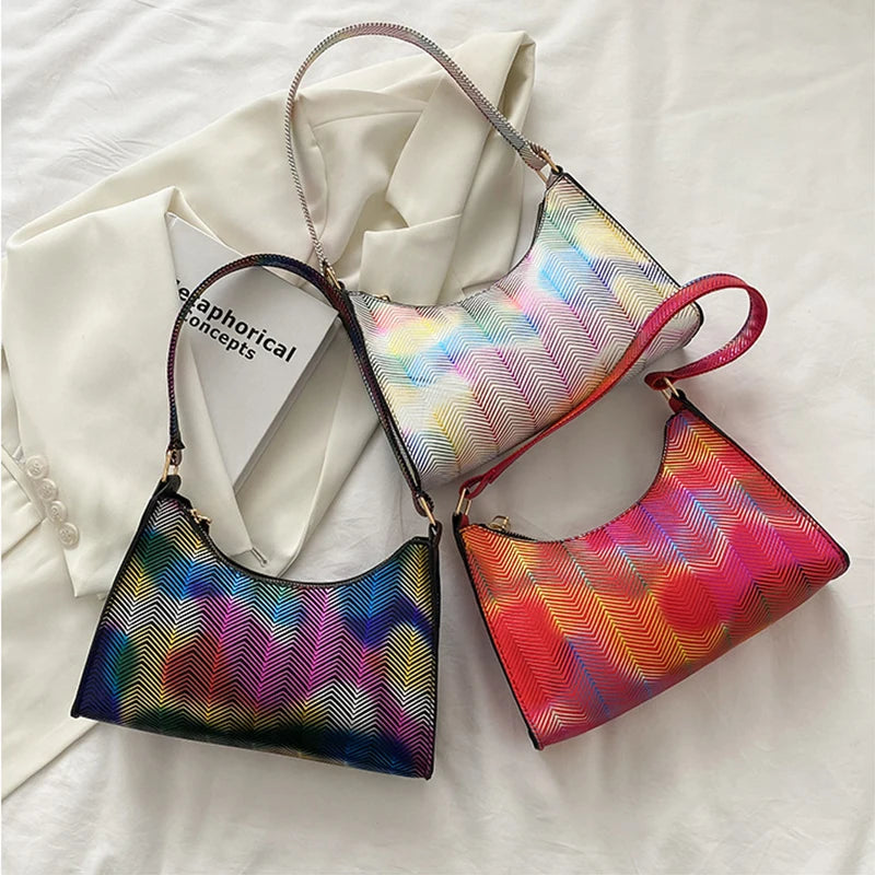 PU Leather Striped Shoulder Bag for Women