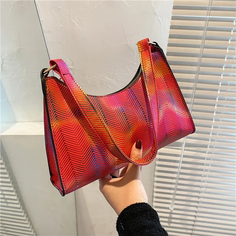 PU Leather Striped Shoulder Bag for Women