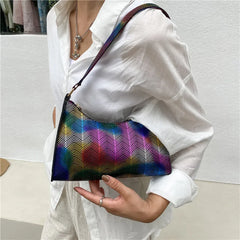 PU Leather Striped Shoulder Bag for Women