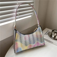 PU Leather Striped Shoulder Bag for Women