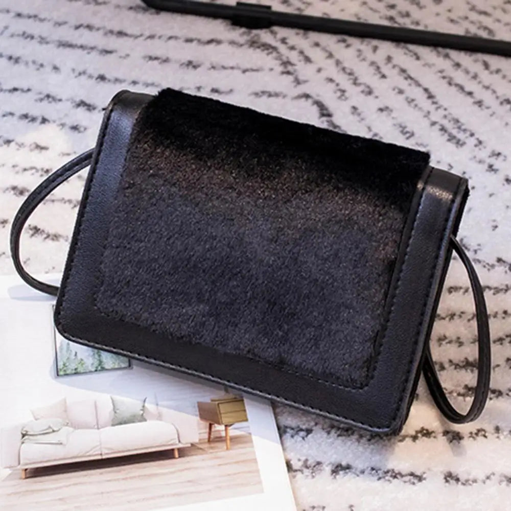 Leopard Print Rabbit Fur Phone Pouch Crossbody Bag