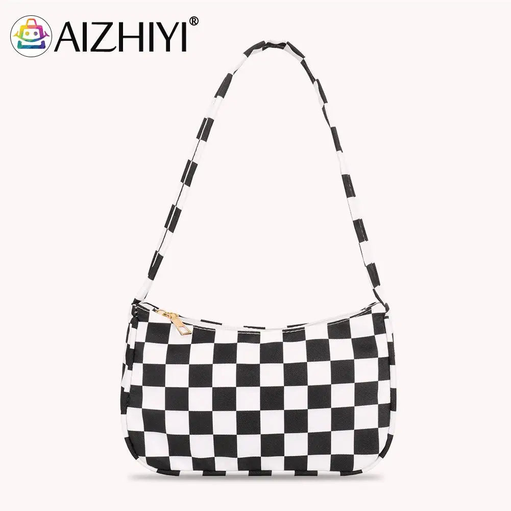 Ladies Retro Plaid Leopard Print Nylon Shoulder Bag