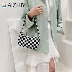 Ladies Retro Plaid Leopard Print Nylon Shoulder Bag
