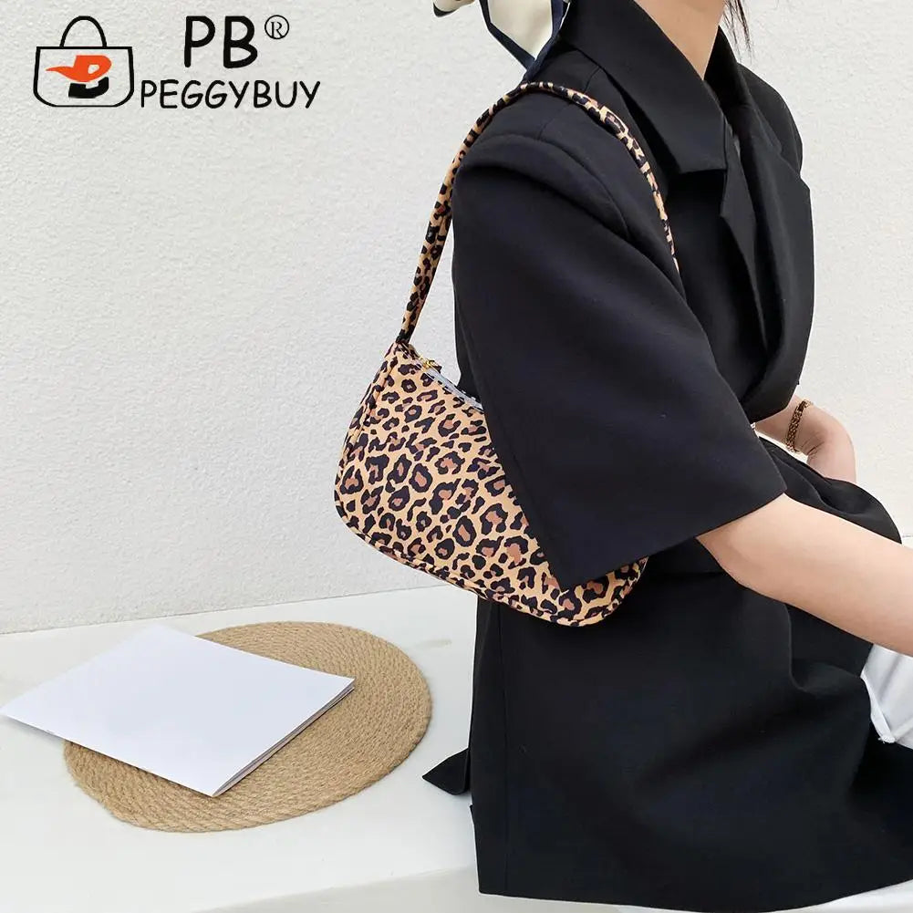 Leopard Print Nylon Women Shoulder Bag Retro Plaid Mini Vacation Bag