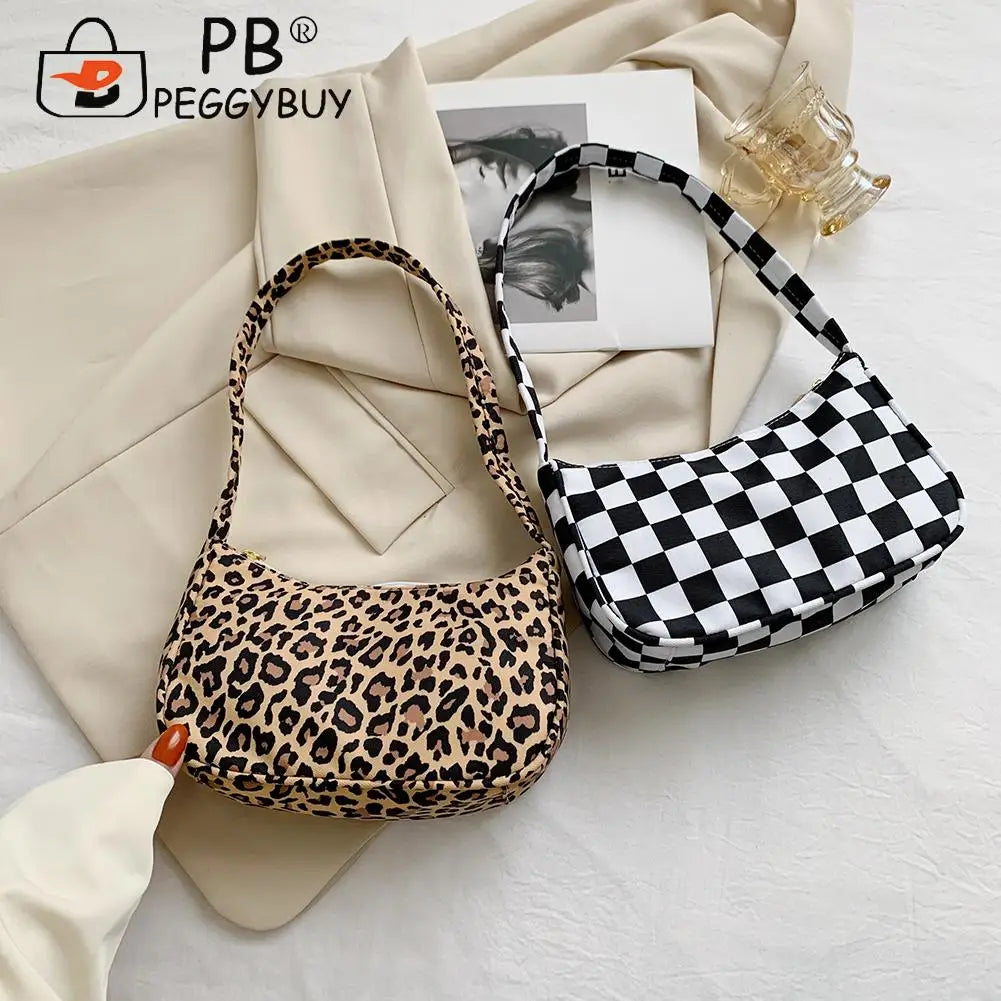 Leopard Print Nylon Women Shoulder Bag Retro Plaid Mini Vacation Bag