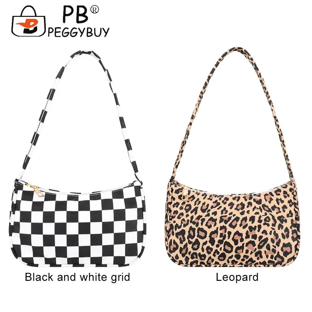 Leopard Print Nylon Women Shoulder Bag Retro Plaid Mini Vacation Bag