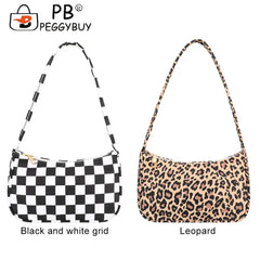 Leopard Print Nylon Women Shoulder Bag Retro Plaid Mini Vacation Bag
