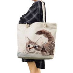 Big Capacity Ladies Shopper Bag Handbags Tote Cat Oil Paint Womens Bag