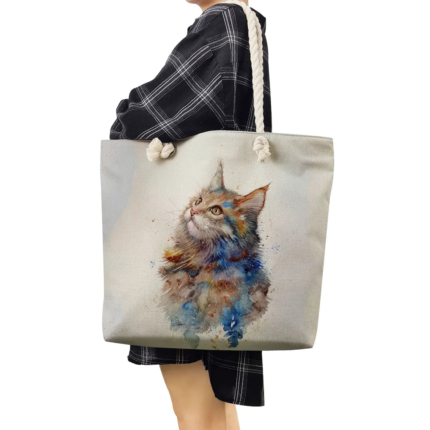 Big Capacity Ladies Shopper Bag Handbags Tote Cat Oil Paint Womens Bag