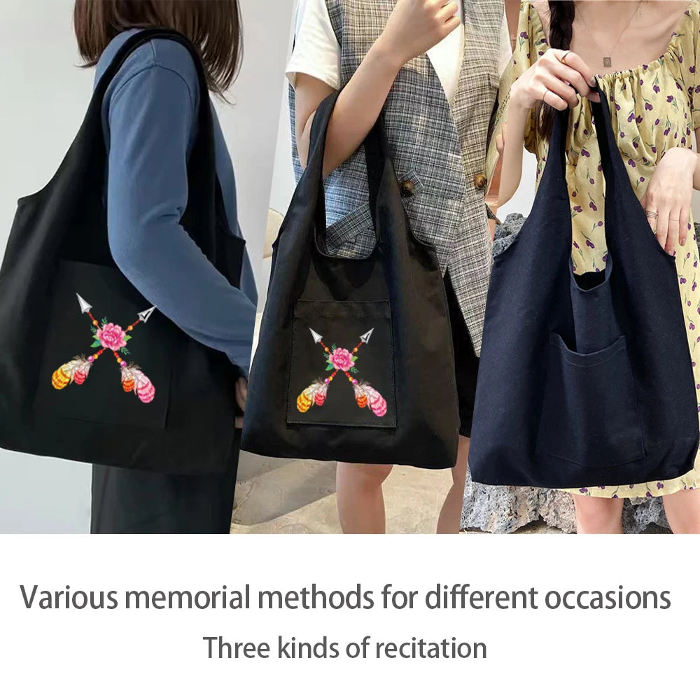 Feather Print Canvas Crossbody Tote Bag