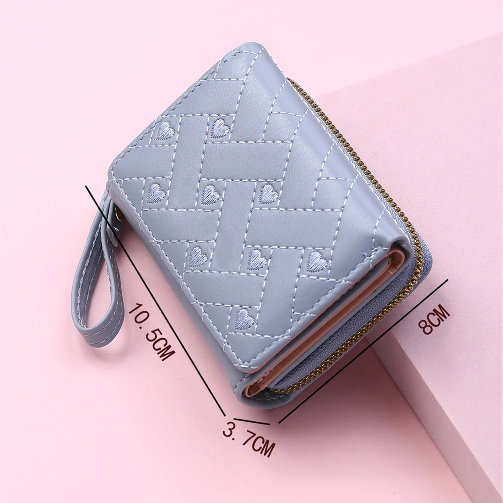 Ladies Heart Embroidered Short Zip Wallet for Office Business Travel