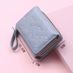 Ladies Heart Embroidered Short Zip Wallet for Office Business Travel