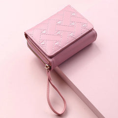 Ladies Heart Embroidered Short Zip Wallet for Office Business Travel