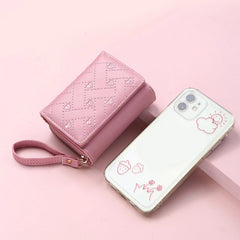 Ladies Heart Embroidered Short Zip Wallet for Office Business Travel