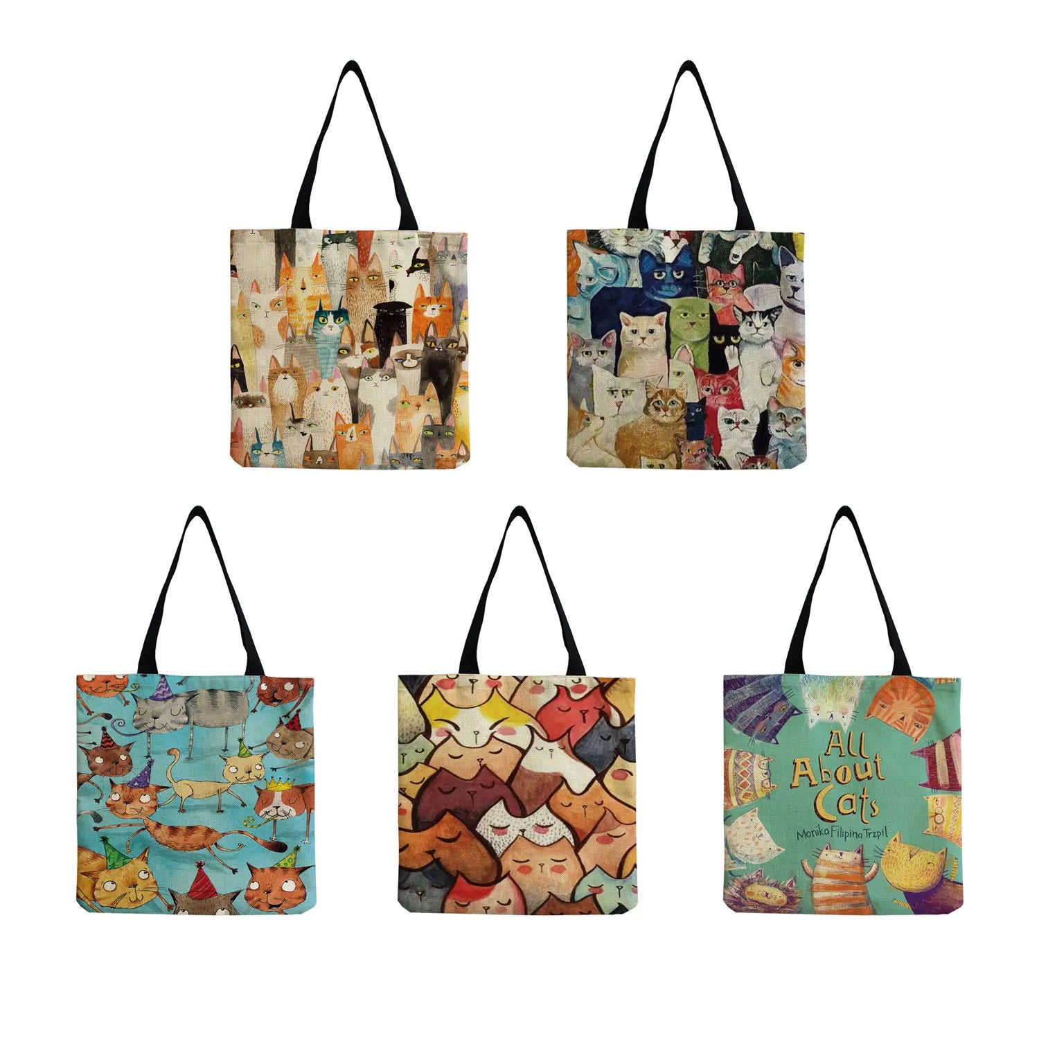 Customizable Cartoon Cat Tote Bag for Women
