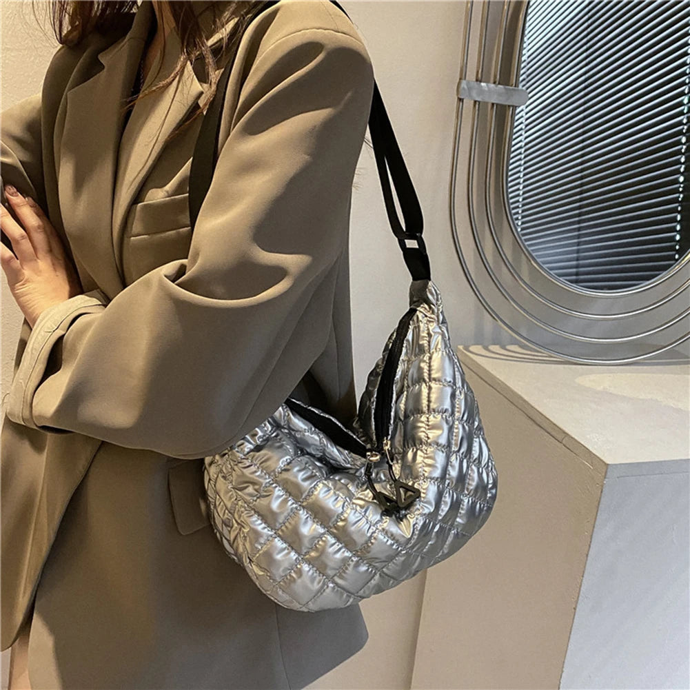 Ladies Quilted Top-Handle Handbags Rhombus Pattern Padded Totes