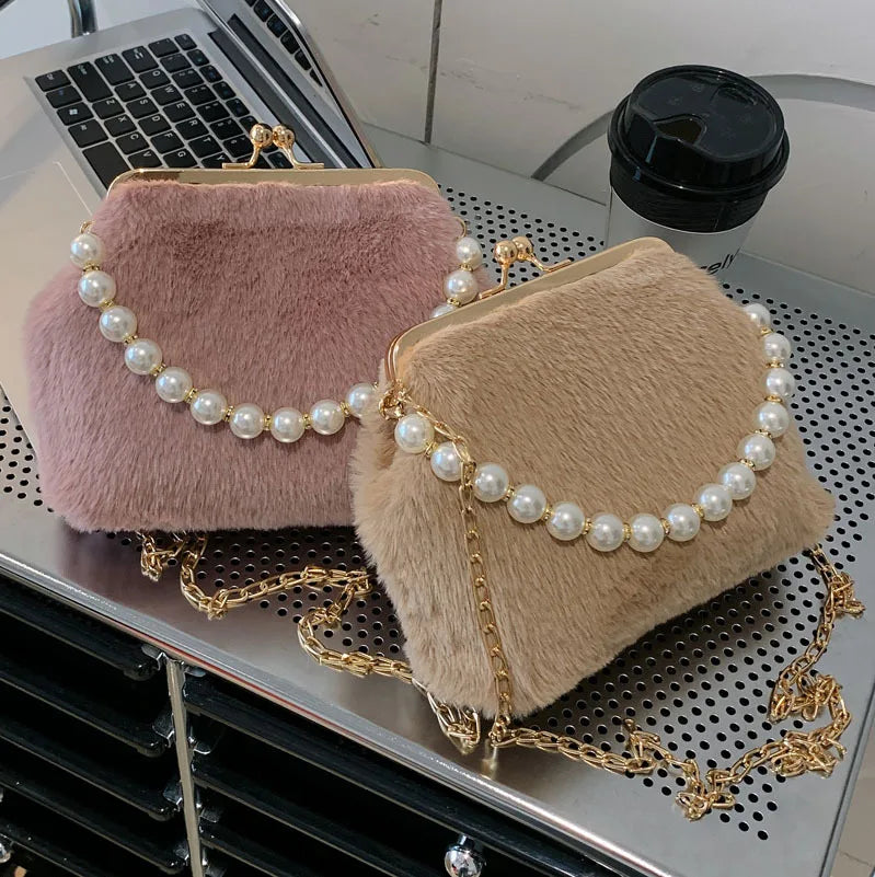 Women's Soft Fur Bag Winter Shoulder Purse & Handbag