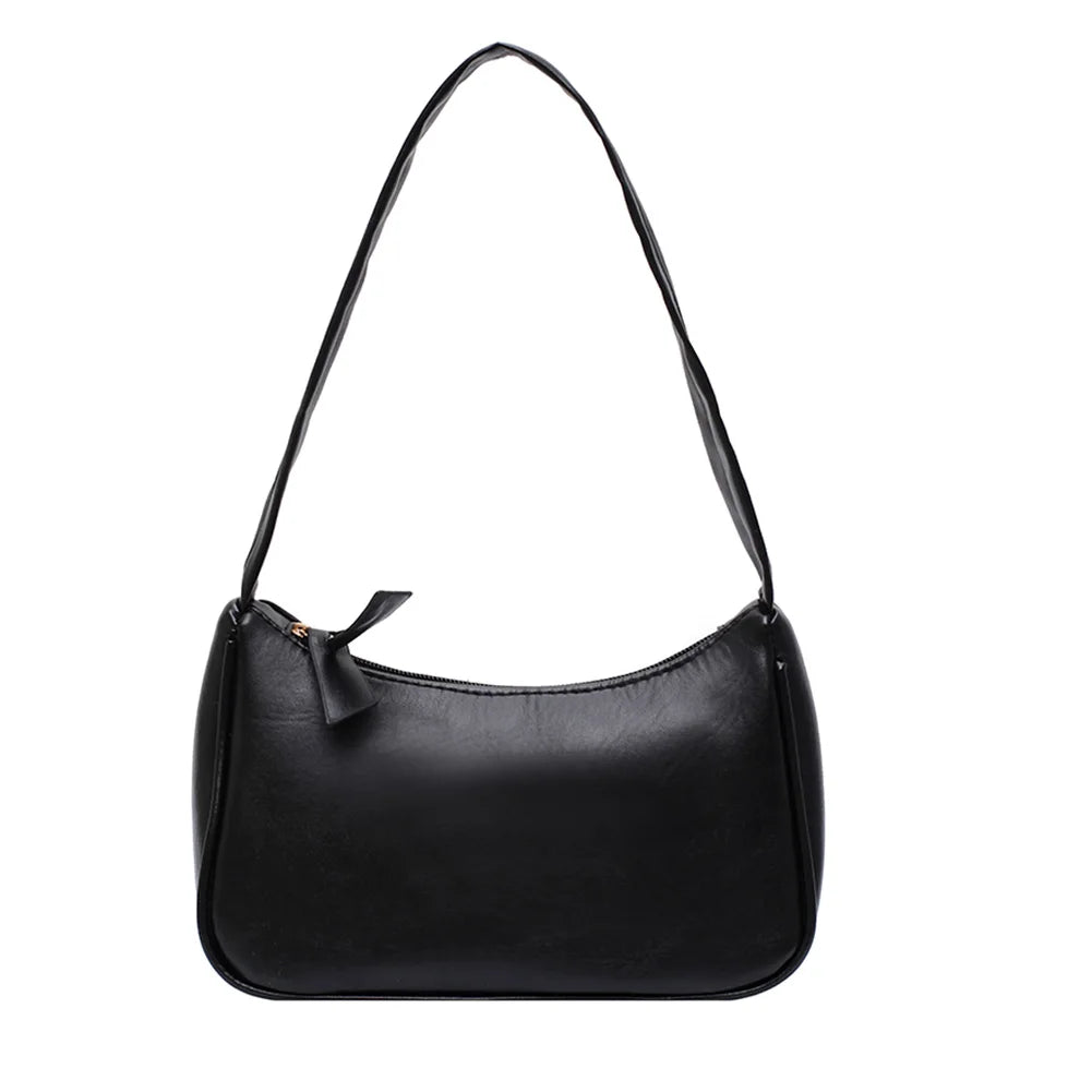 Ladies Soft PU Leather Underarm Bag Solid Women Small Vintage Handbags