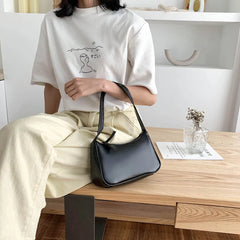 Ladies Soft PU Leather Underarm Bag Solid Women Small Vintage Handbags