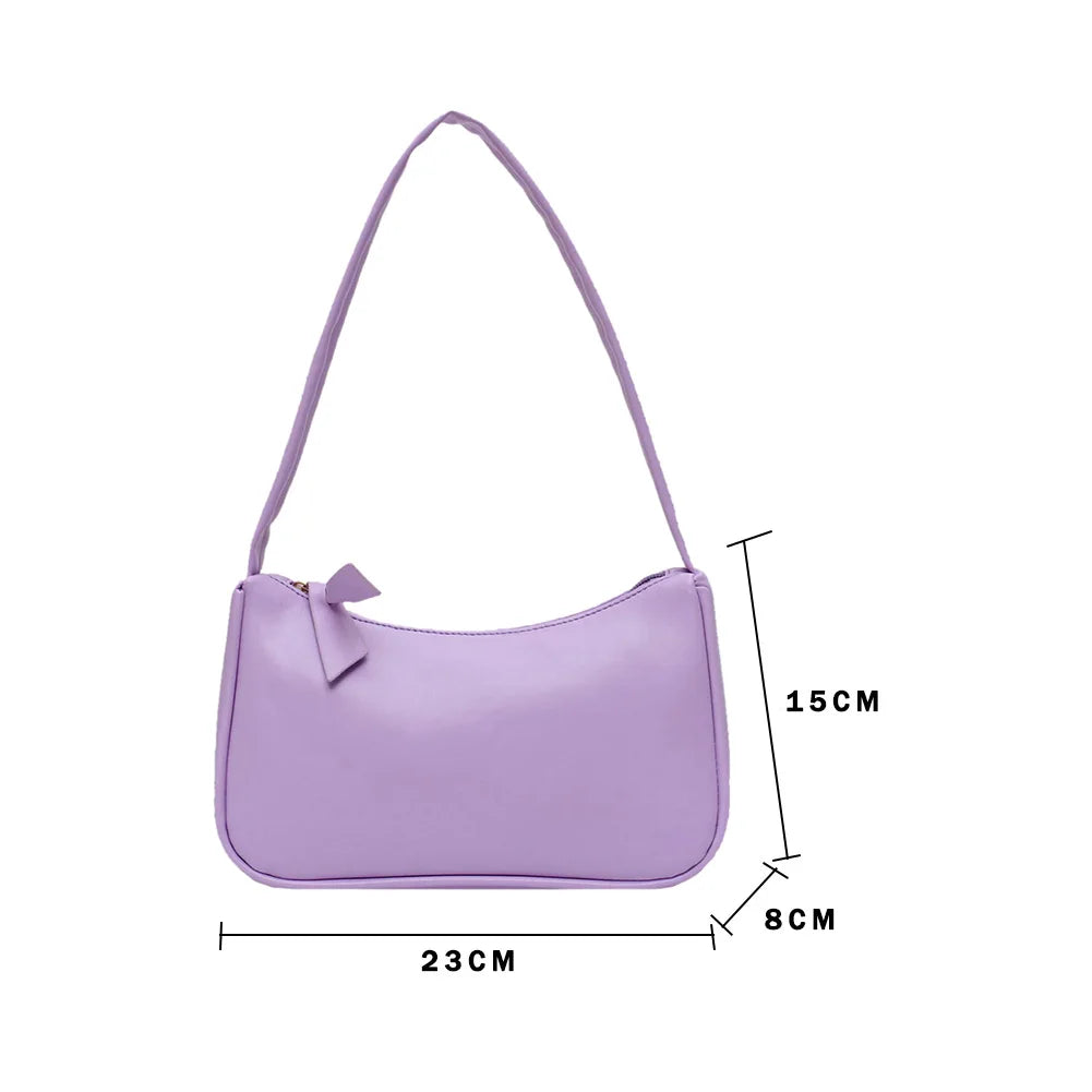 Ladies Soft PU Leather Underarm Bag Solid Women Small Vintage Handbags