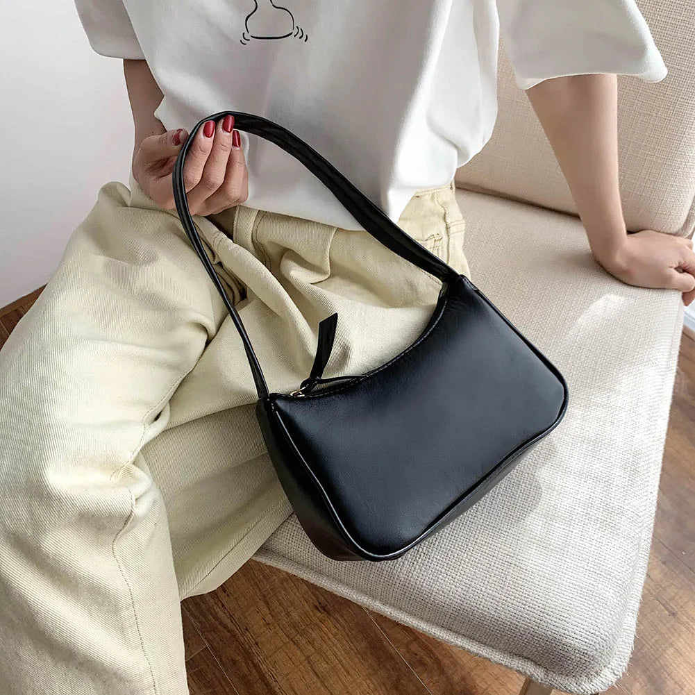 Ladies Soft PU Leather Underarm Bag Vintage Handbags Female Daily Bag