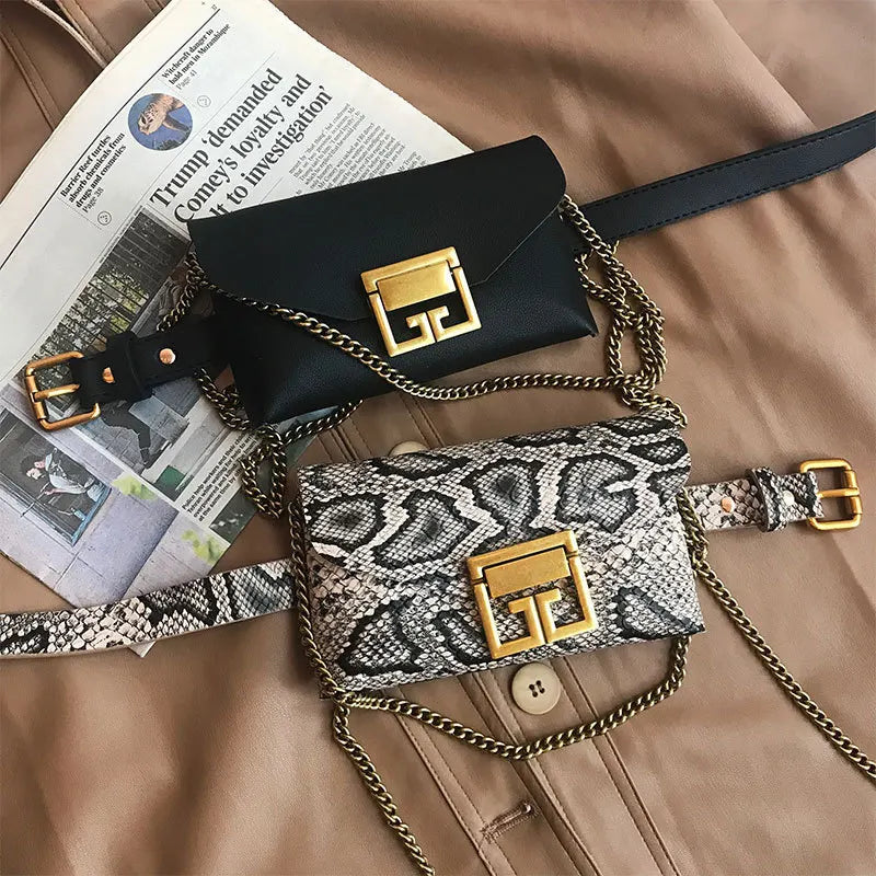 Solid Snake Pattern Waist Bag Multifunctional Shoulder Bag