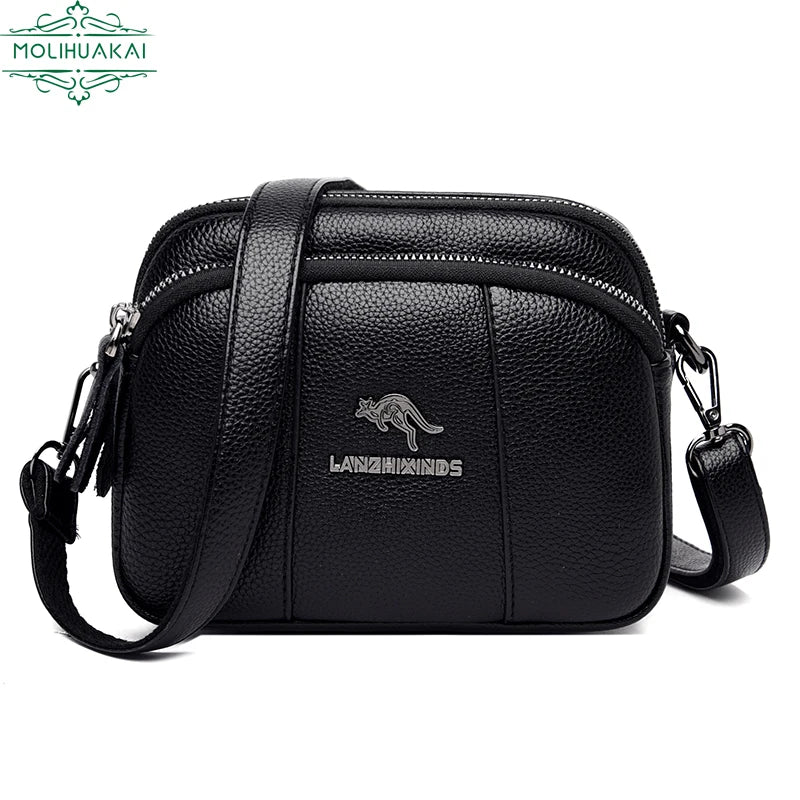 Women's Square Shoulder Bag Layer Pocket PU Leather Anti Theft Messenger Bag