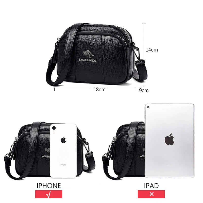 Women's Square Shoulder Bag Layer Pocket PU Leather Anti Theft Messenger Bag